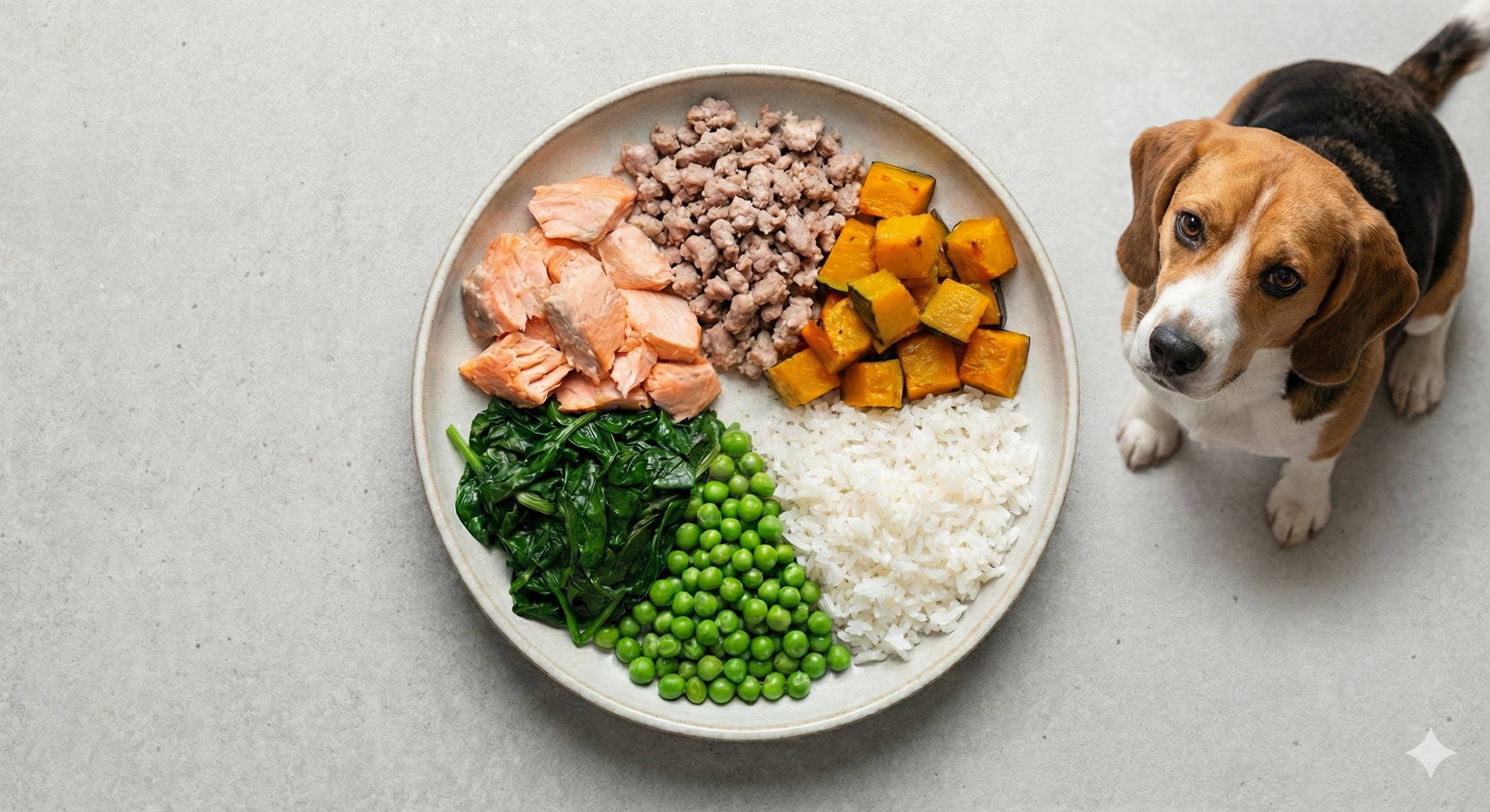 狗狗鮮食完整指南食材展示：新鮮肉類與蔬菜。