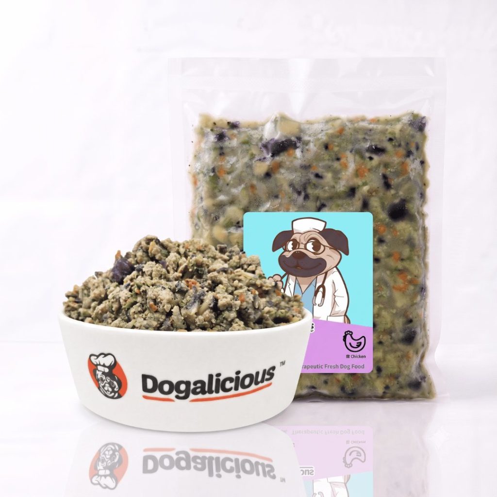 Heart Care (Chicken) Therapeutic Fresh Dog Food - pack and serving bowl