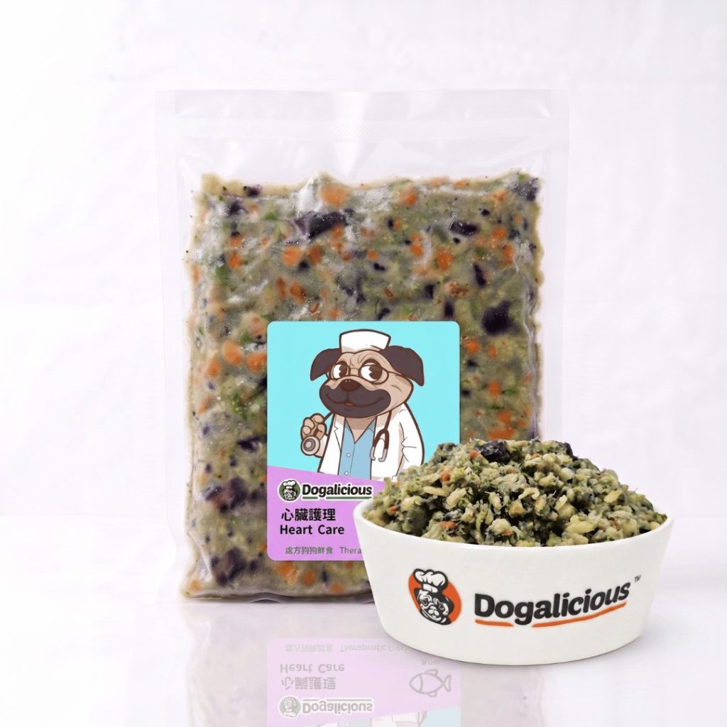 Heart Care (Fish) Therapeutic Fresh Dog Food - pack and serving bowl