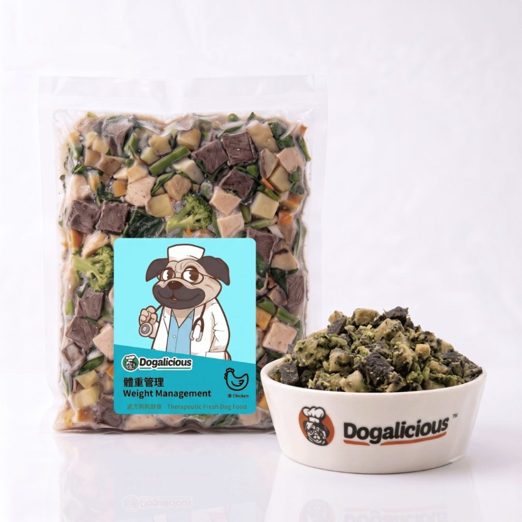 Weight Management (Chicken) Therapeutic Fresh Dog Food — retail pack with a serving bowl