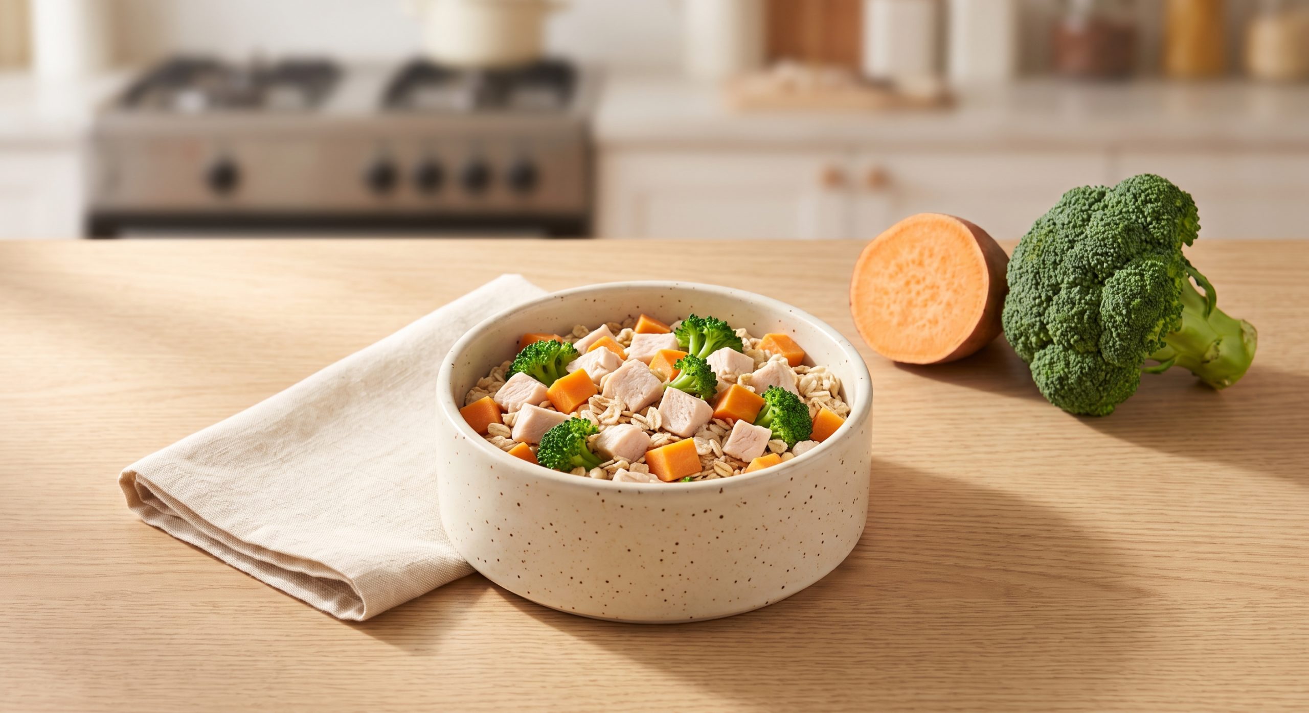 雞肉番薯西蘭花狗狗食譜 - chicken sweet potato broccoli dog food recipe bowl with oats