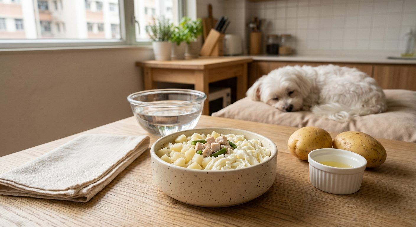 雞胸肉薯仔餐（腎病 3-4 期） - chicken and potato (ckd stage 3-4) with an elderly maltese