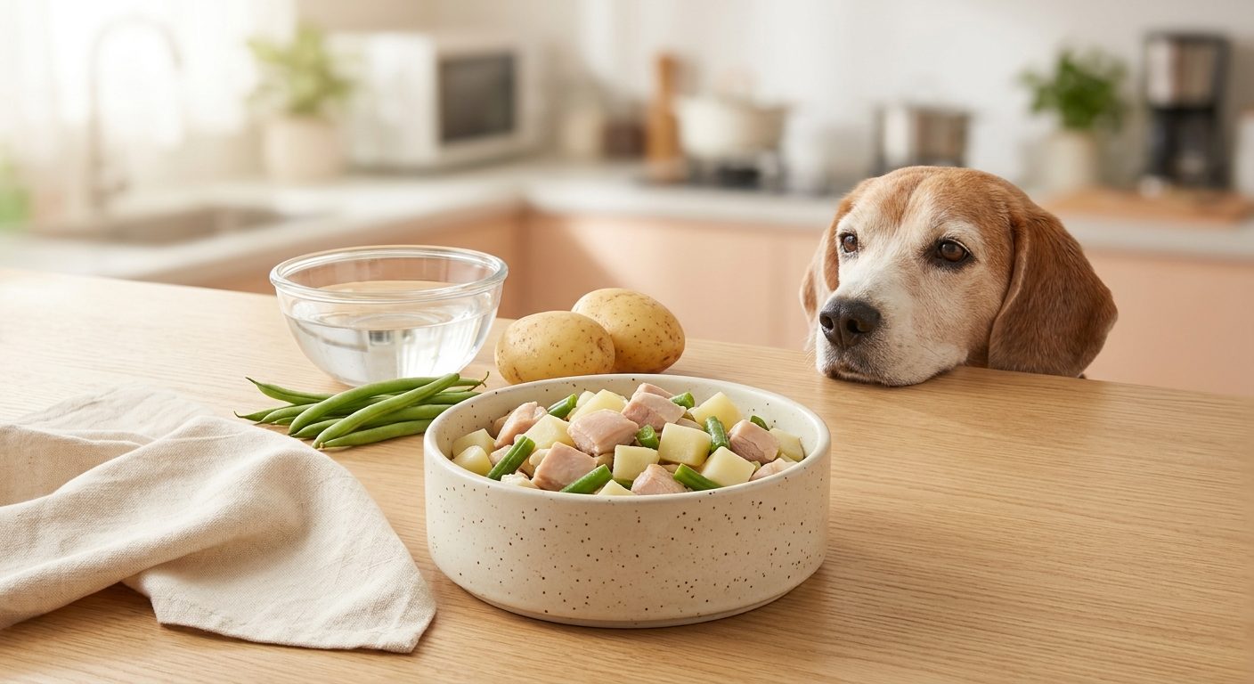 雞髀肉薯仔餐（腎病 1-2 期） - chicken thigh and potato (ckd stage 1-2) with an senior beagle