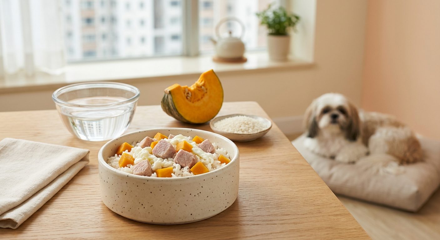豬柳白飯餐（腎病 1-2 期） - pork and rice (ckd stage 1-2) with an shih tzu