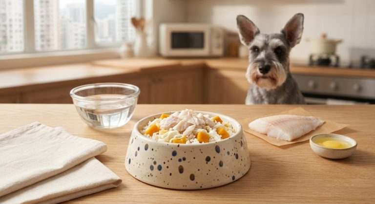 鱸魚白飯餐（腎病 1-2 期） - seabass and rice (ckd stage 1-2) with an miniature schnauzer