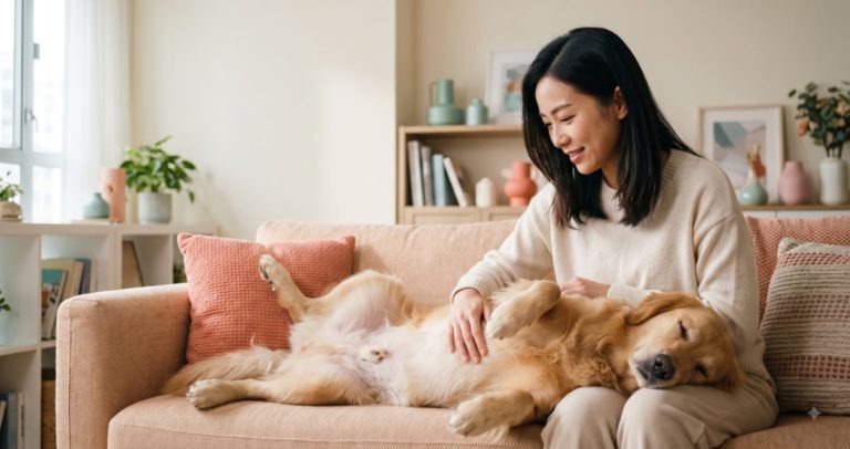 Owner checking a dog digestive health at home