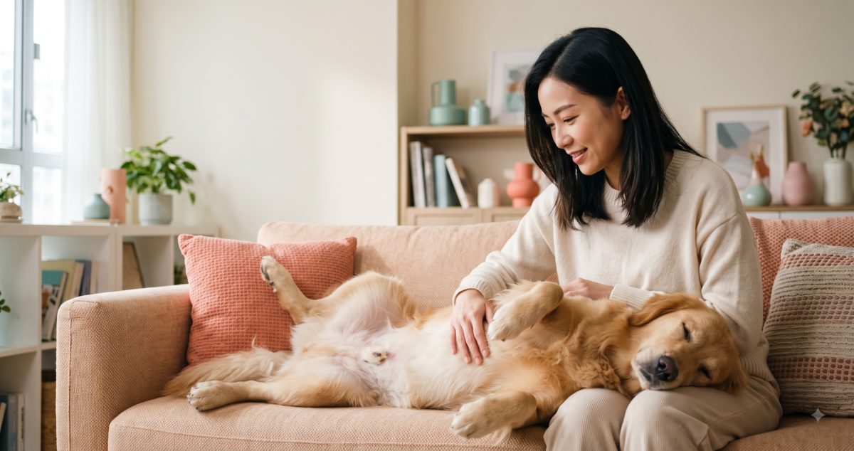 Owner checking a dog digestive health at home