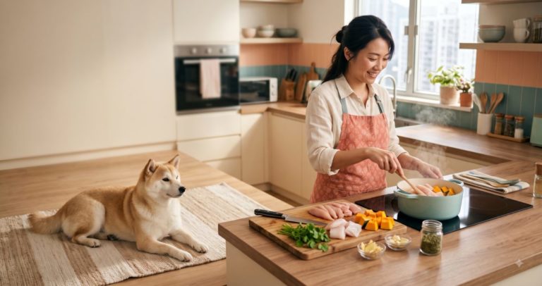 Low-fat meal for dog pancreas care with lean chicken and white fish