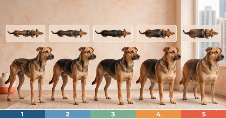 Checking a dog body condition score by feeling the ribs