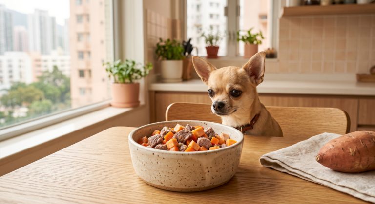 羊肉番薯狗狗食譜 - lamb sweet potato dog food recipe with a chihuahua