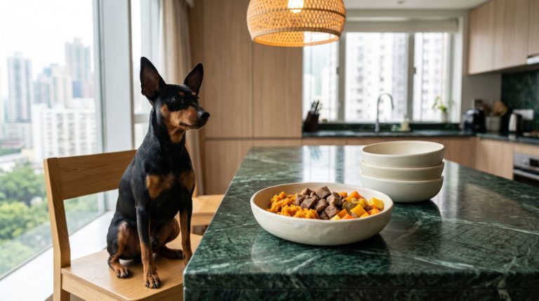 牛冧肉番薯餐(低脂長期管理) - beef round and sweet potato (low fat long term) with a miniature pinscher