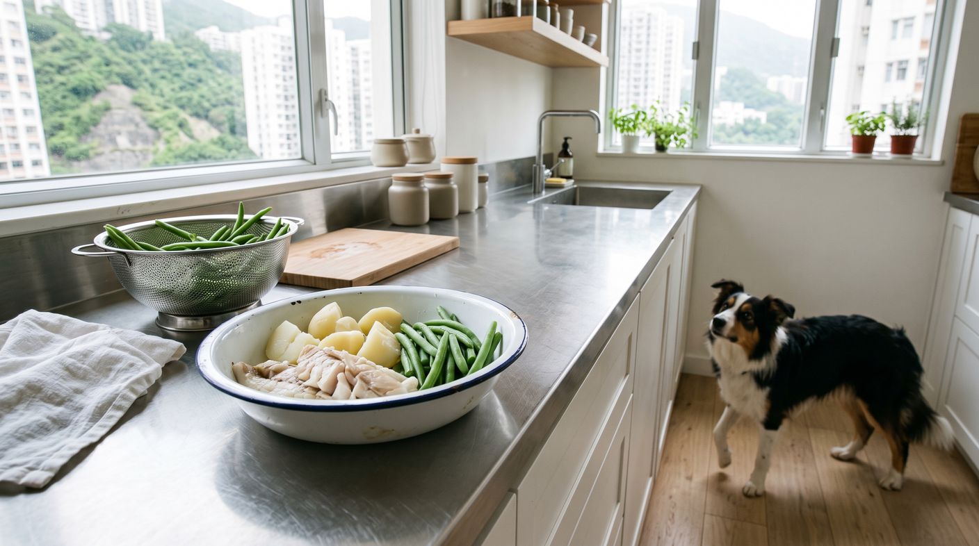 狹鱈薯仔餐(胰臟炎康復期) - pollock and potato (pancreatitis recovery) with a border collie