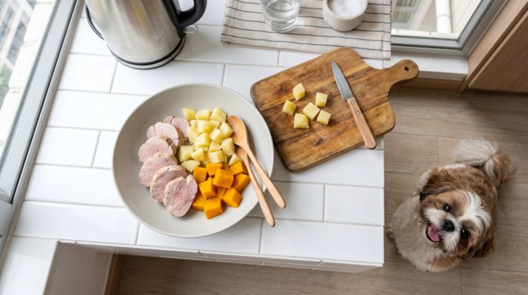 豬柳薯仔餐(低脂長期管理) - pork tenderloin and potato (low fat long term) with a shih tzu