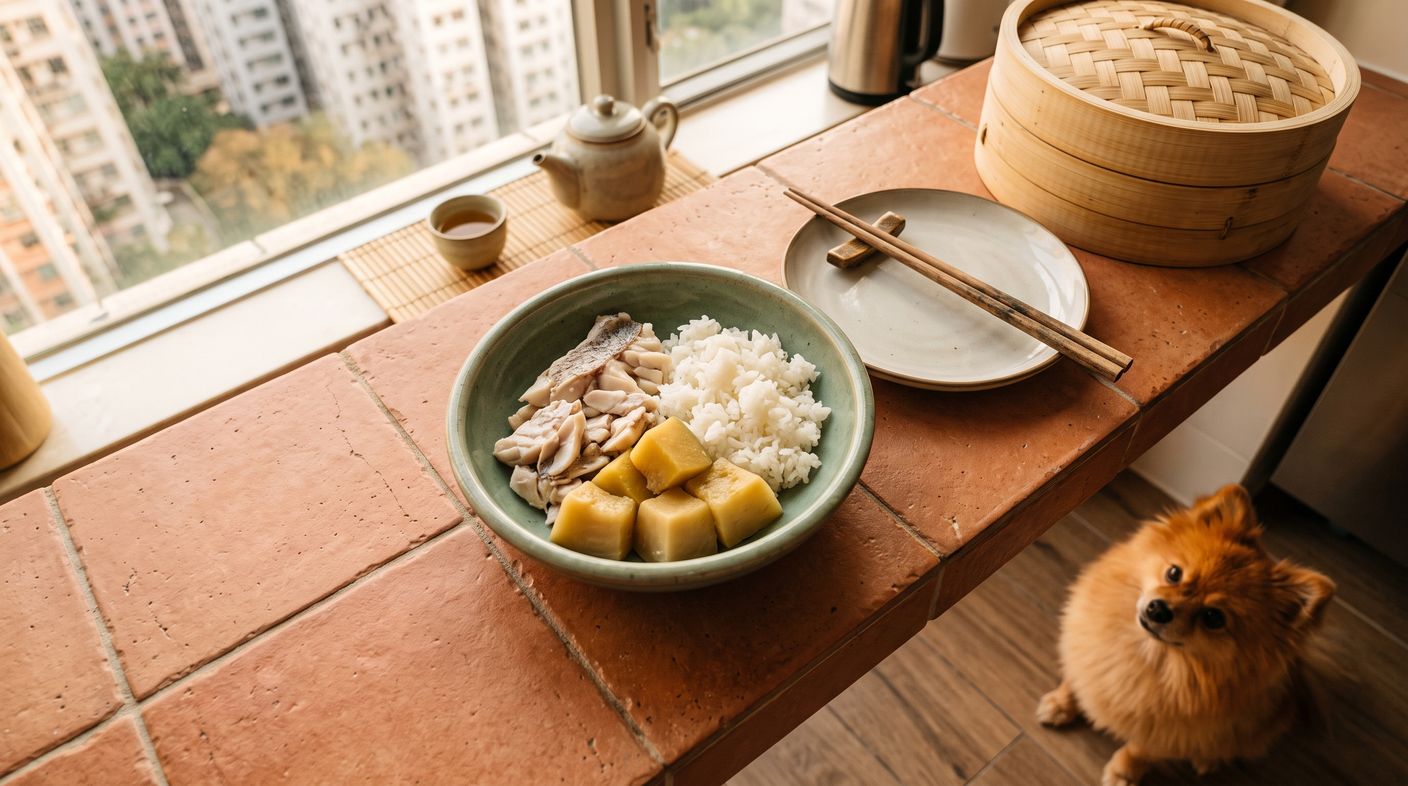 鱸魚白飯餐（胰臟炎康復期） - seabass and rice (pancreatitis recovery) with a pomeranian