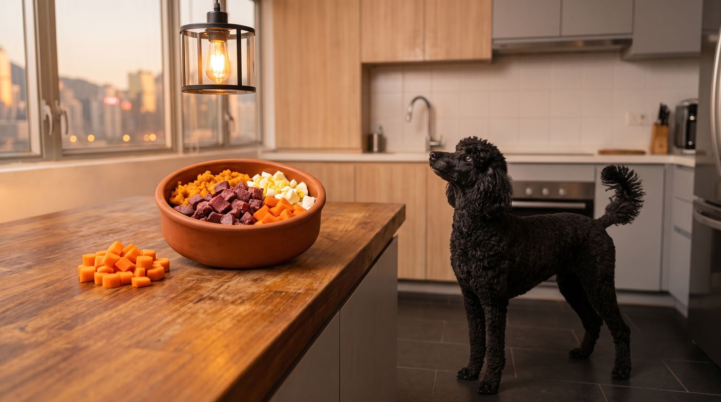 鹿肉番薯餐（低脂長期管理） - venison and sweet potato (low fat long term) with a black poodle
