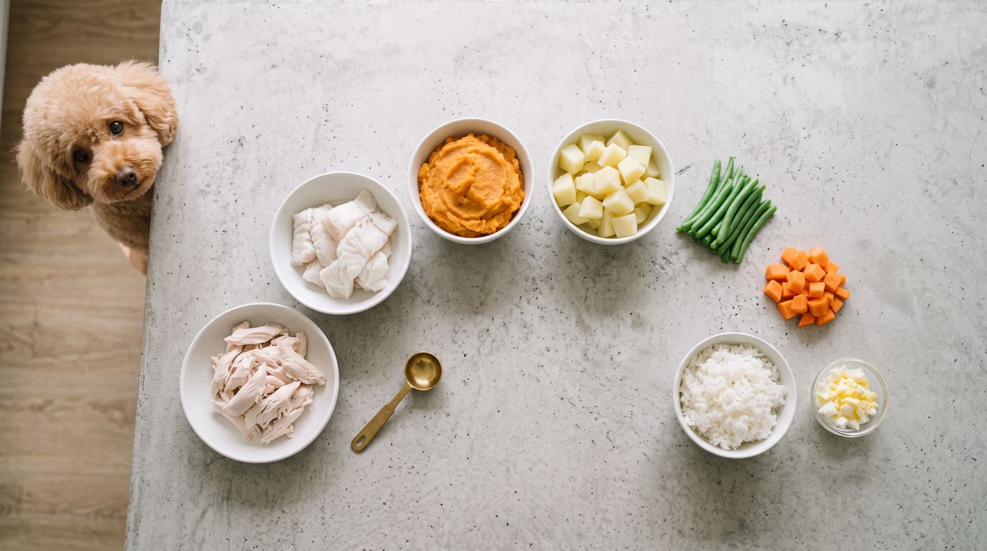 胰臟炎狗狗鮮食食譜 - low fat pancreatitis dog food recipes with poached chicken, white fish, sweet potato and egg white