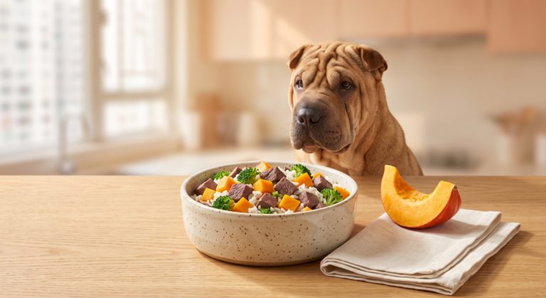 鹿肉南瓜狗狗食譜 - venison pumpkin dog food recipe with a shar pei