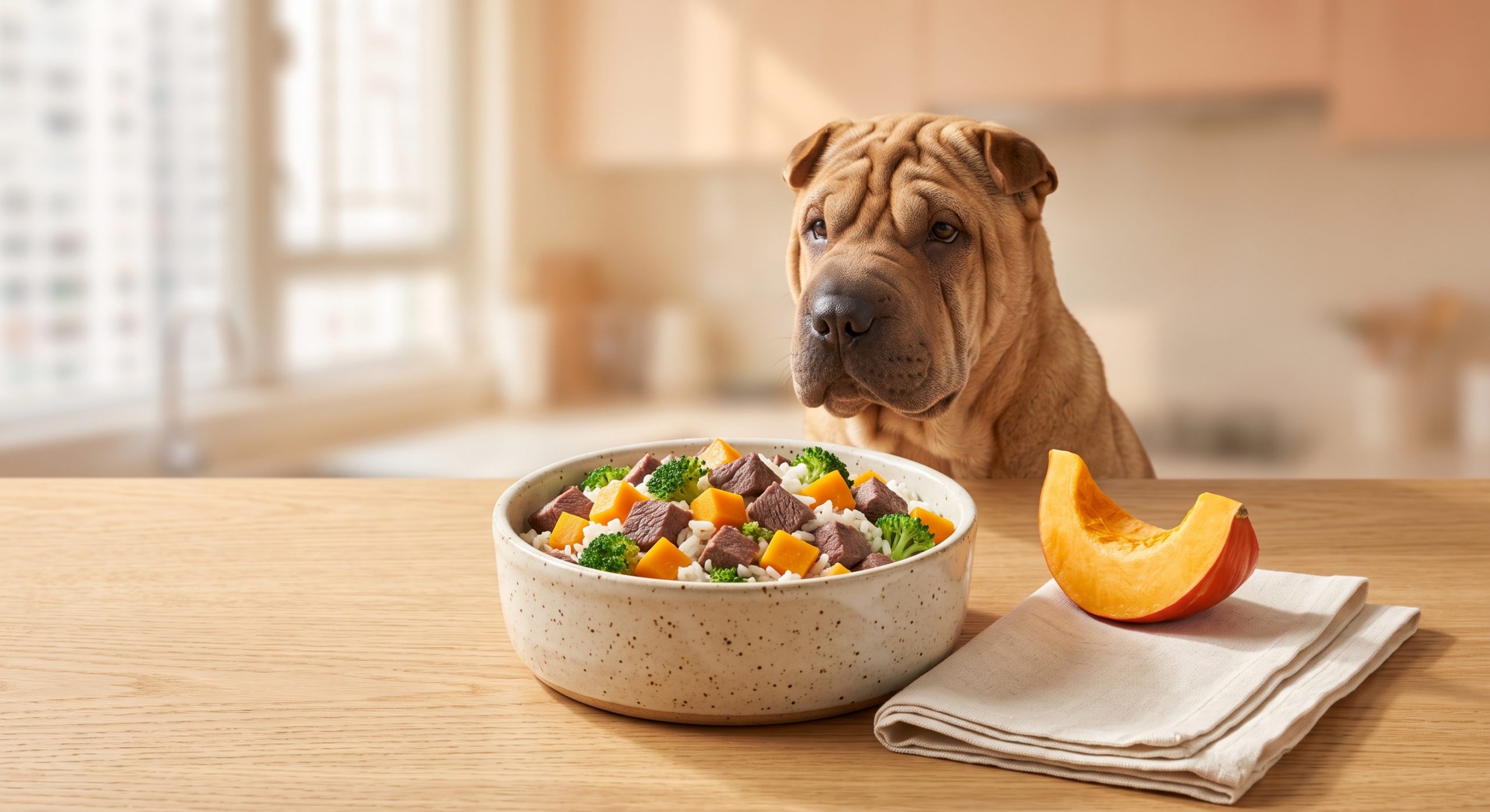 鹿肉南瓜狗狗食譜 - venison pumpkin dog food recipe with a shar pei
