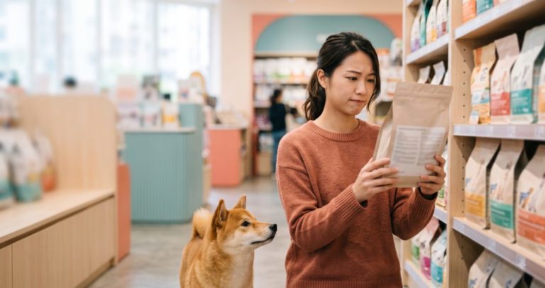 香港狗主在寵物店查看狗糧標籤，拆解 AAFCO 認證迷思